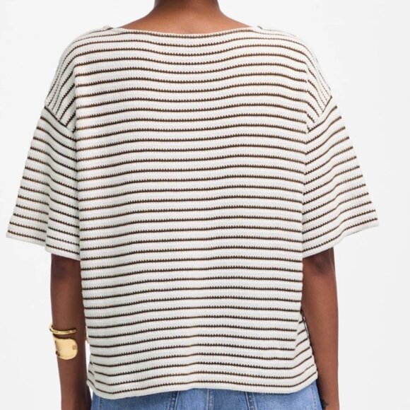 Madewell Textured Stripe Boxy Knit Top Cream Brown Size Medium - Picture 2 of 6